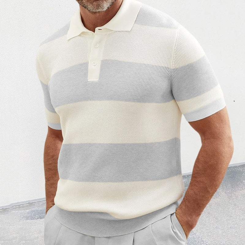 Trendy Men’s Short-Sleeve Sweater – Lightweight Lapel Knit for Summer Fashion