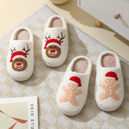 Christmas Santa Slippers – Cute Furry Winter Home Shoes for Couples & Families Fashion
