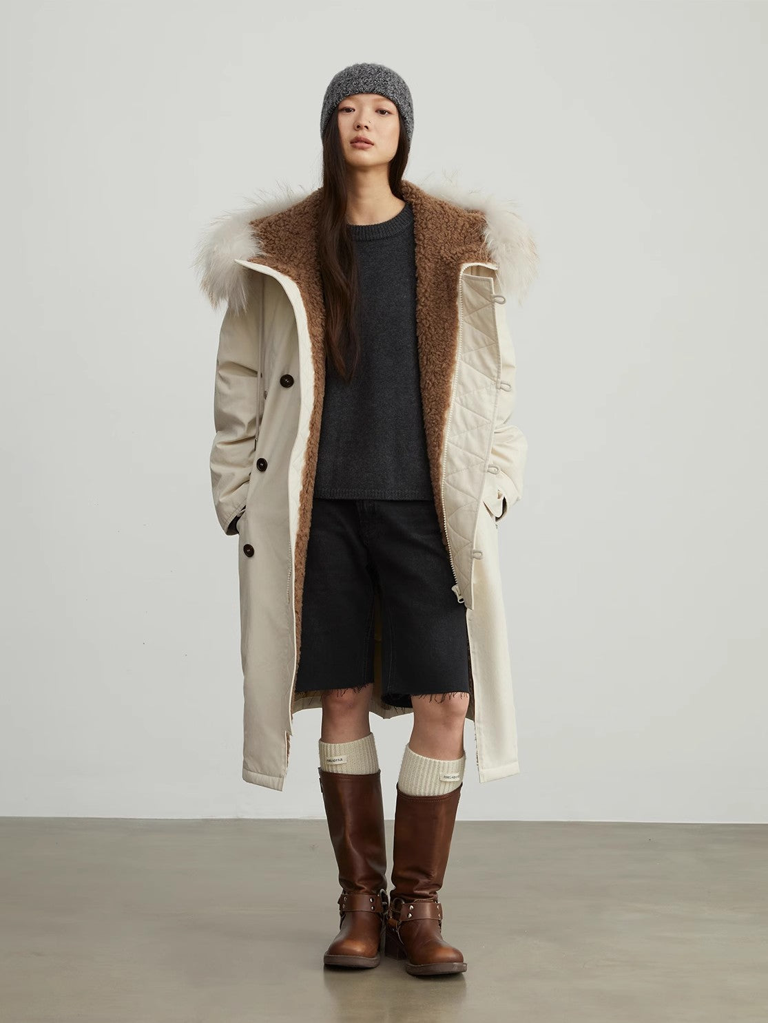 Fireladyfur Women’s Down Parka with Raccoon Fur Collar – Hooded Coat