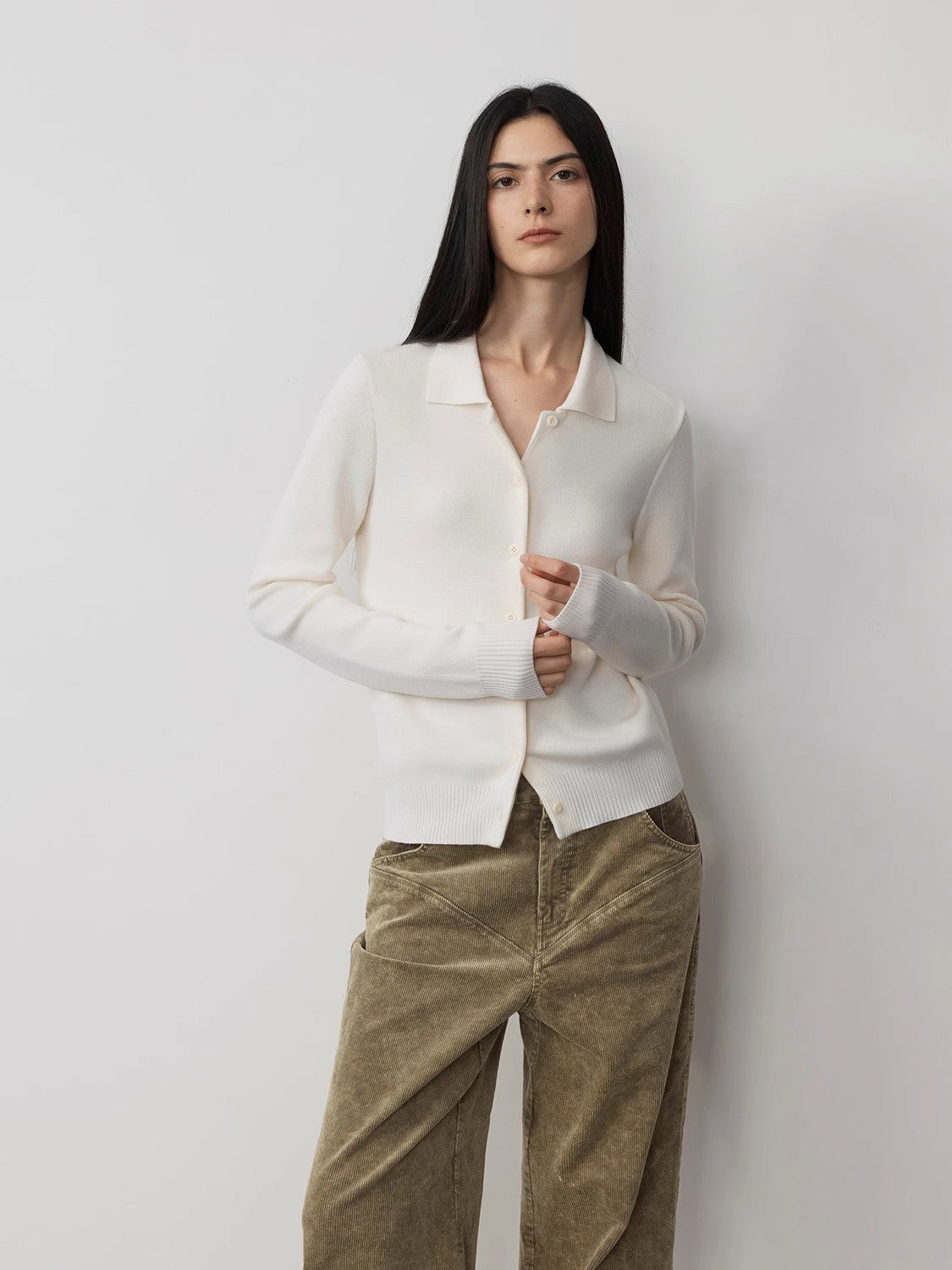 Lazy Urban Merino Wool Knit Set – Polo Cardigan & Pants