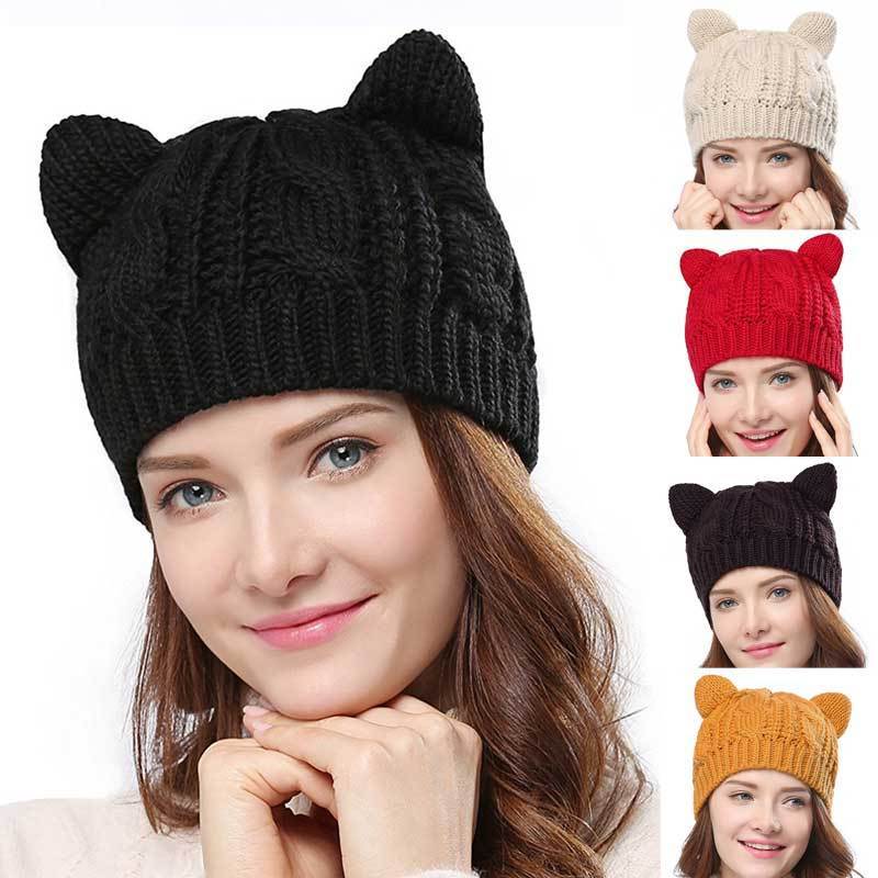 Warm & Whimsical 3D Cat Ear Beanie – Handmade Knit Winter Hat Winter