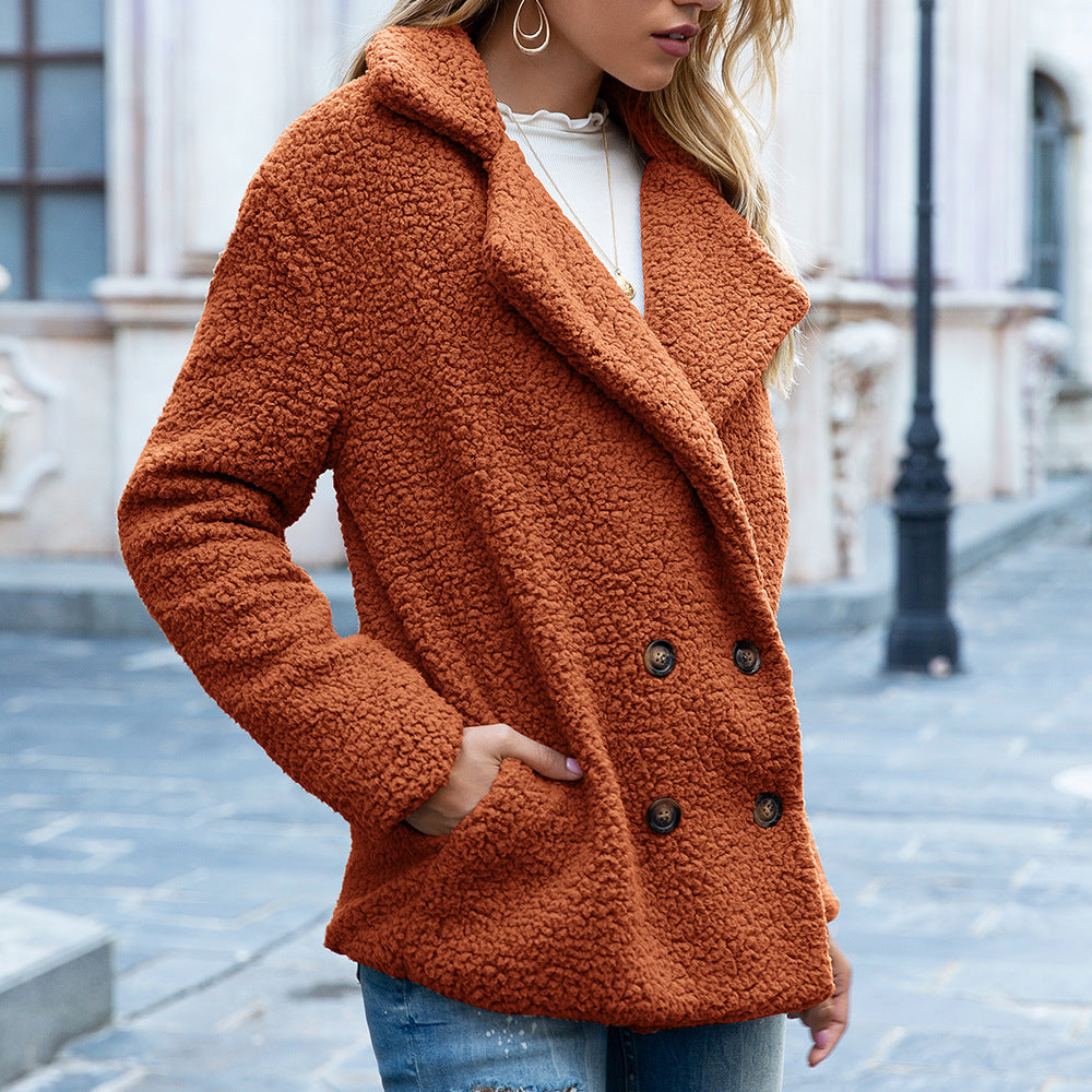 Women’s Fluffy Lapel Coat – Cozy Winter Button Jacket & Warm Outwear Fashion