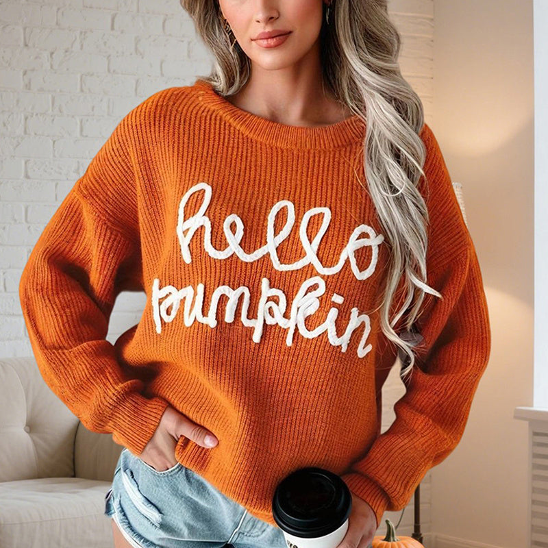 Women’s Graphic Letter Sweater – Warm Casual Fall Winter Pullover Fashion