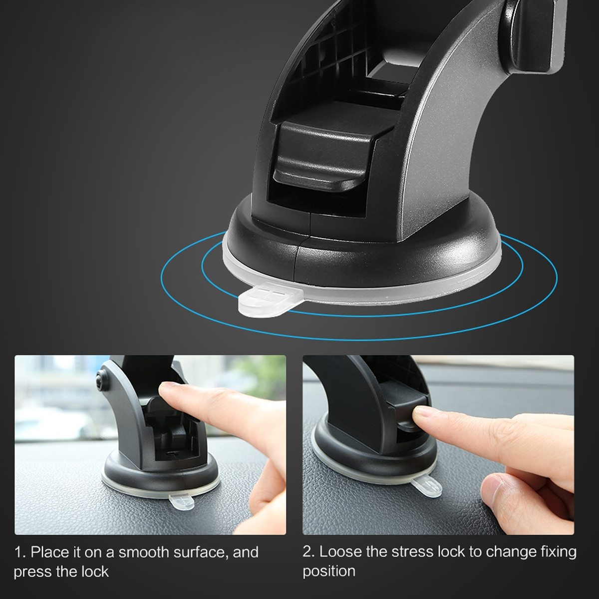 Adjustable Car Phone Mount – Long Rod Dashboard Holder | Powerful Suction Grip Car
