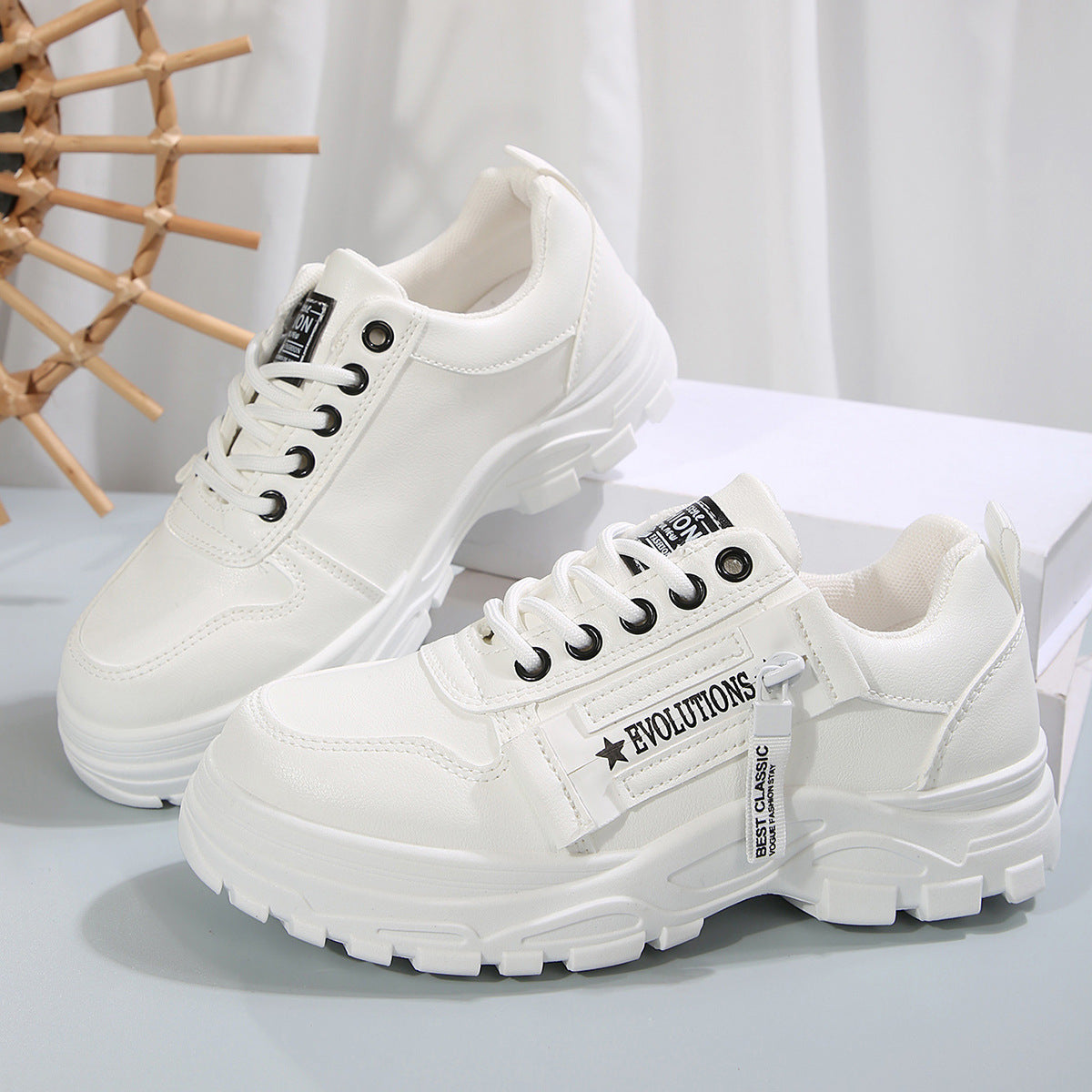 Fashion Sports Sneakers – Women’s Lace-Up Thick Sole Casual Shoes Fashion