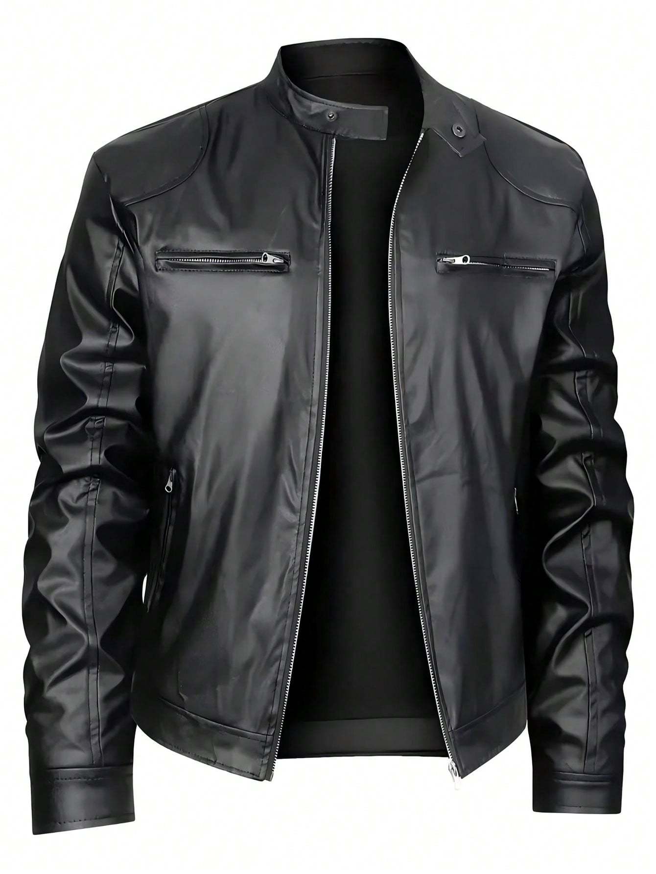 Men’s Leather Jacket – Stand-Up Collar Business Casual Outerwear Fashion