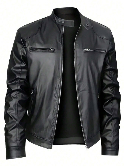 Men’s Leather Jacket – Stand-Up Collar Business Casual Outerwear Fashion