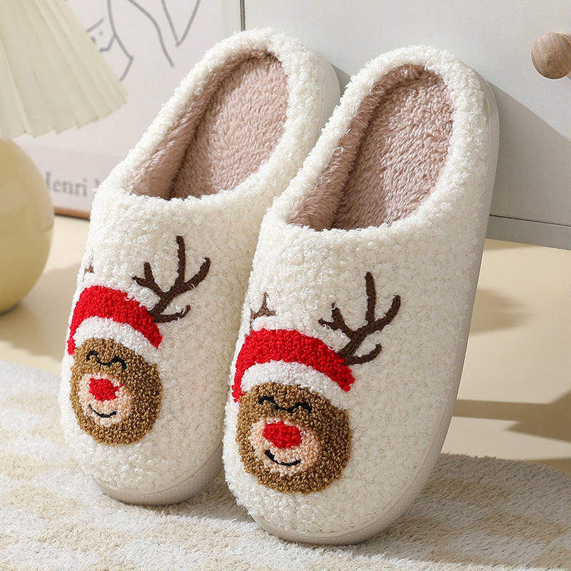 Christmas Santa Slippers – Cute Furry Winter Home Shoes for Couples & Families Fashion