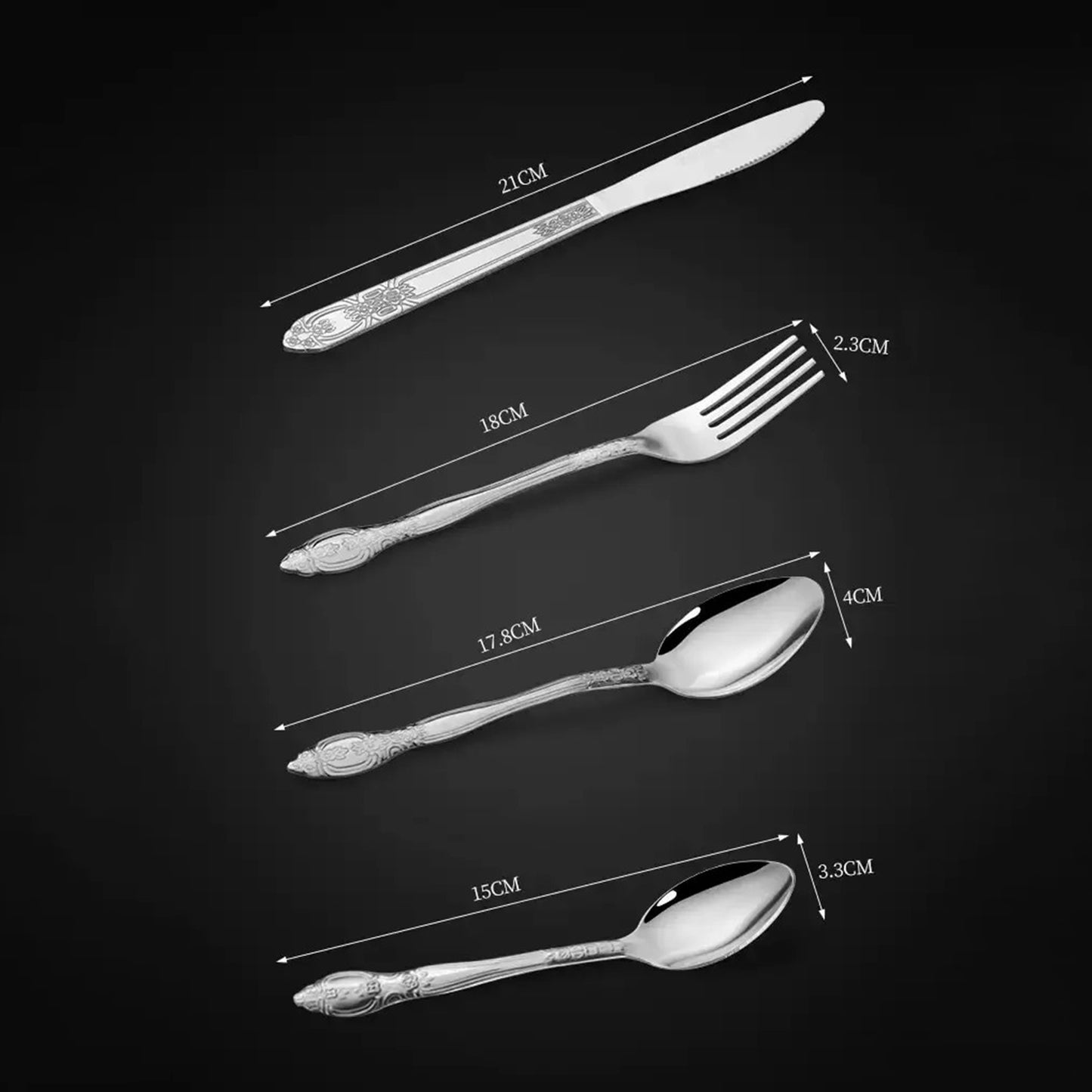 Premium Stainless Steel Cutlery Set – Fork Knife Spoon Teaspoon 4-Piece - USA