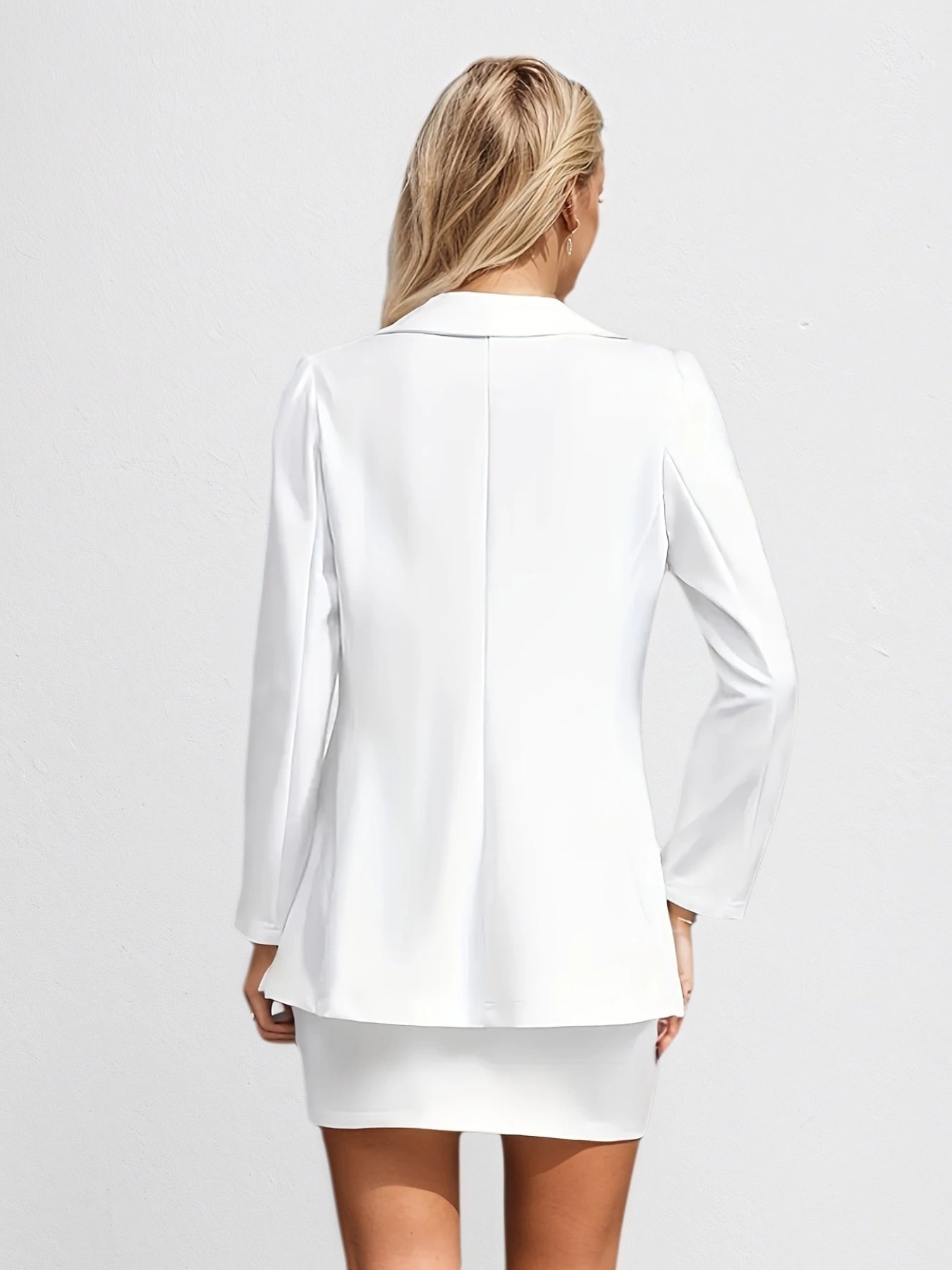 Classic White Skirt Set – Long Sleeve Blazer & Solid Color Skirt Ensemble Fashion