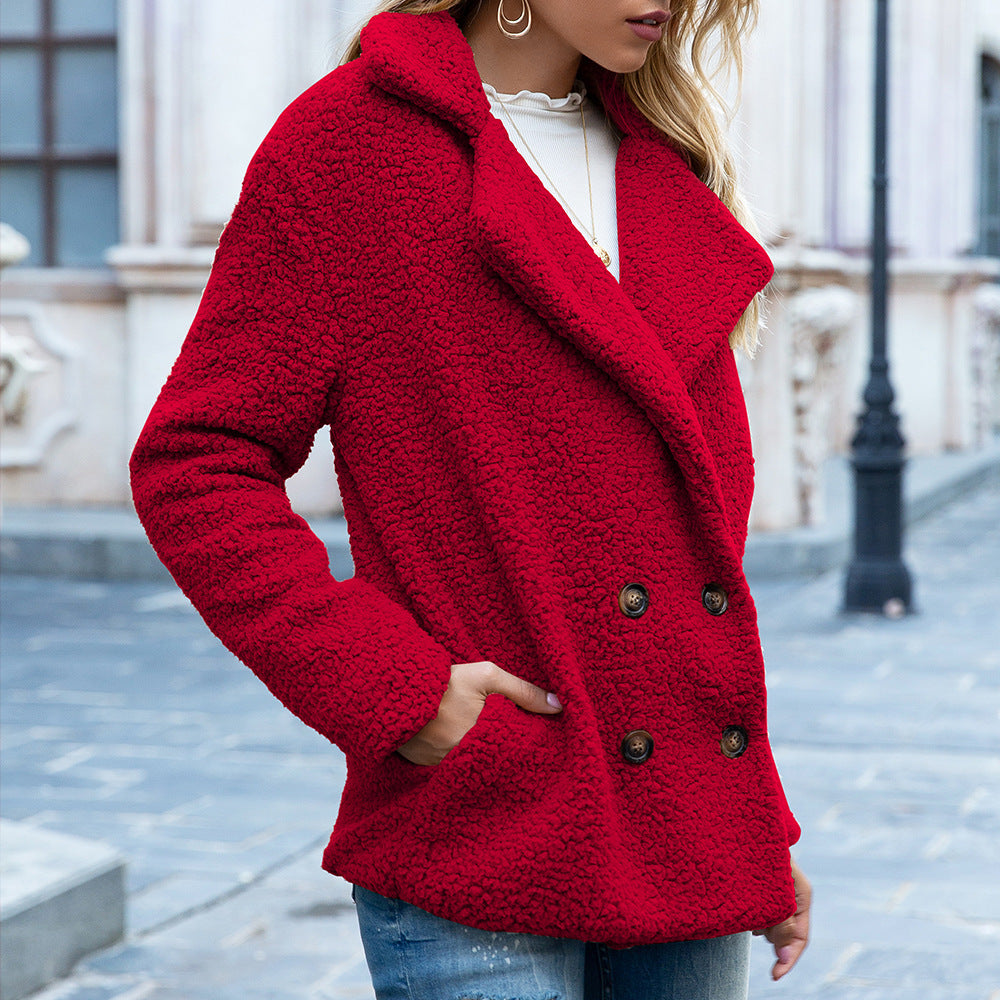 Women’s Fluffy Lapel Coat – Cozy Winter Button Jacket & Warm Outwear Fashion