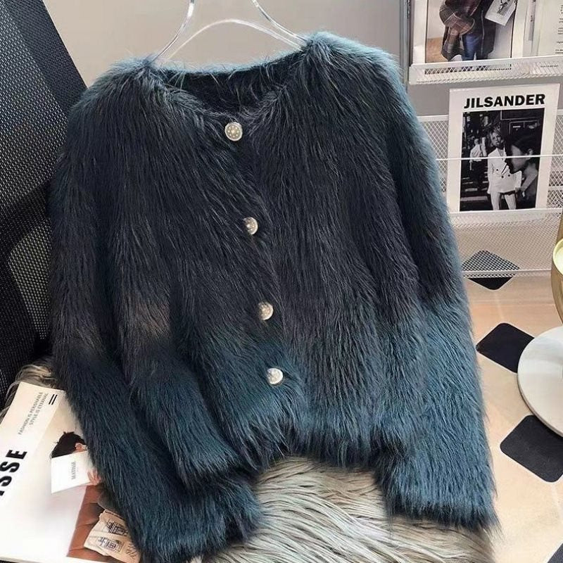 Luxury Faux Mink Velvet Cardigan – Soft, Thick & Chic Knit Coat for Autumn & Winter Fashion