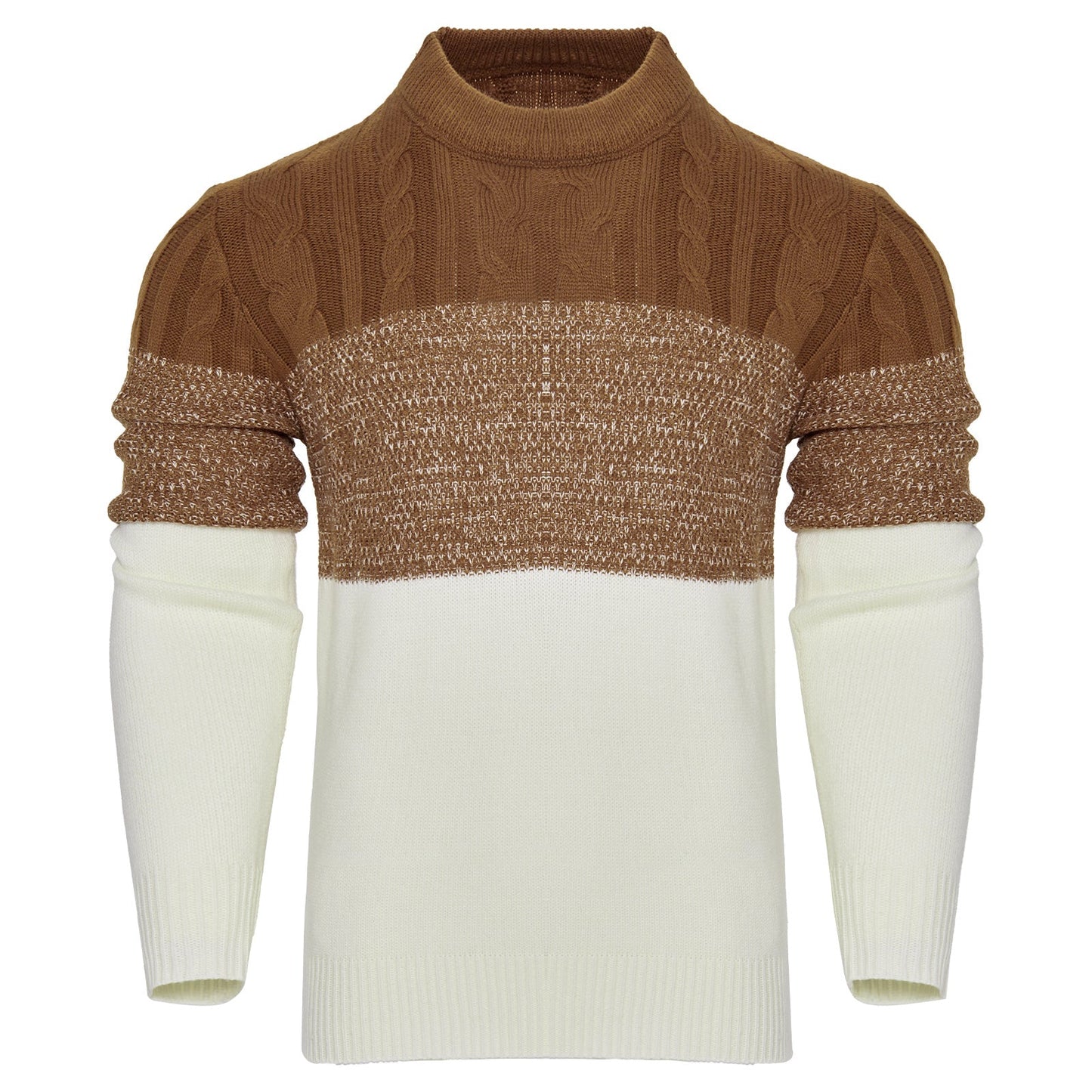 Trendy Cable Knit Pullover – Men’s Casual Long Sleeve Color Block Sweater Fashion
