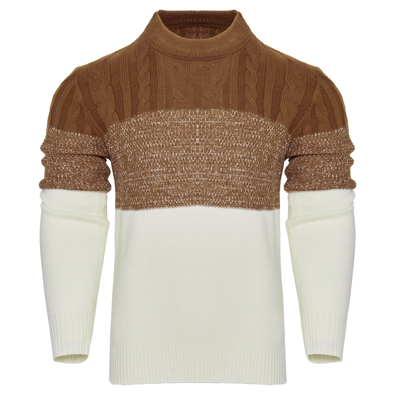 Trendy Cable Knit Pullover – Men’s Casual Long Sleeve Color Block Sweater Fashion