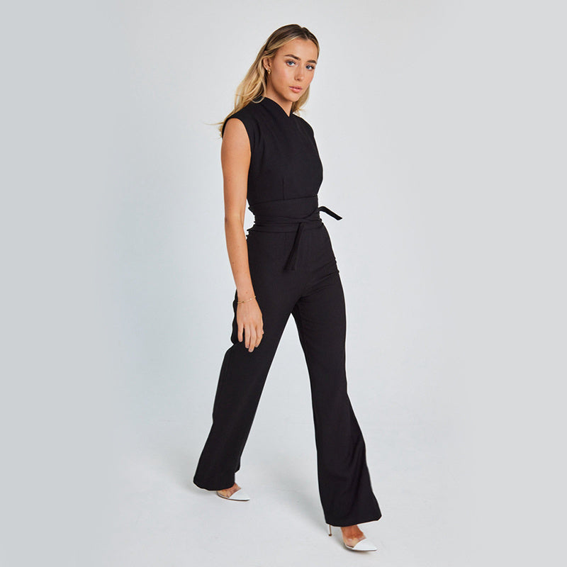 Fashion Long Jumpsuit – Casual V-Neck Sleeveless Wide Leg Overalls for Women Fashion