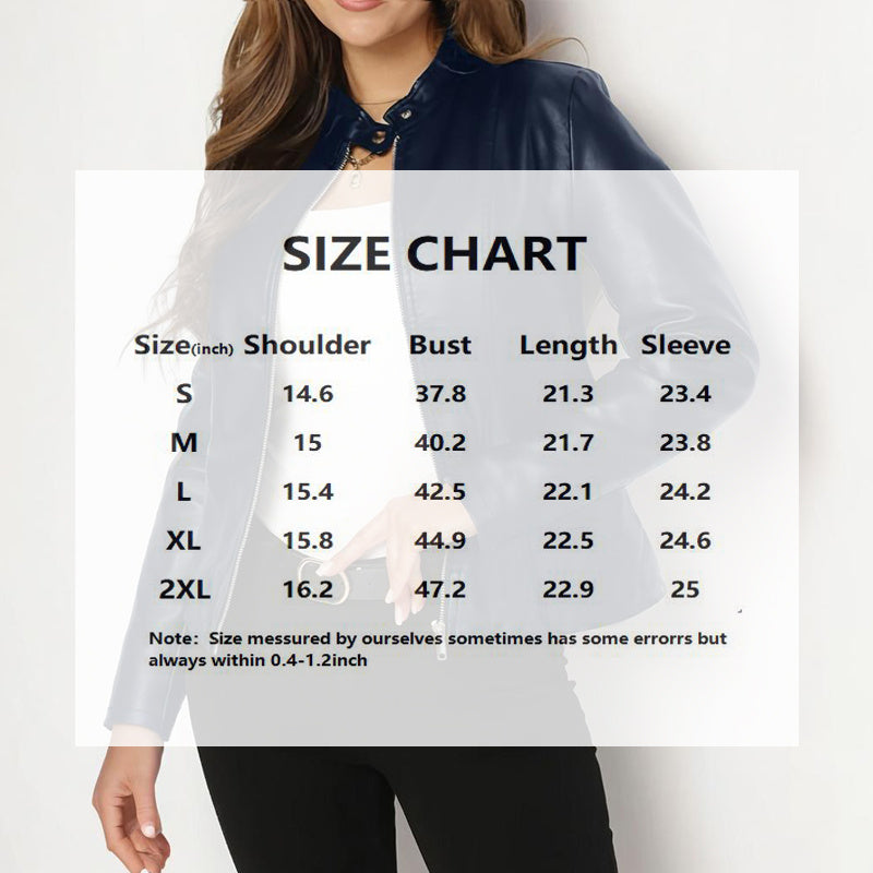 Women’s Faux Leather Blazer – Chic Stand Collar Long Sleeve Jacket for Fall & Winter Fashion