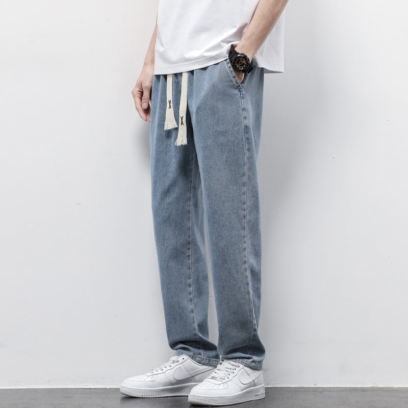 Trendy Wide-Leg Jeans – Men’s Elastic Waist Straight Denim Pants Fashion
