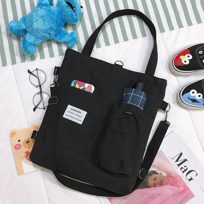 Cute Harajuku Canvas Bag – Student Shoulder Backpack with Multiple Pockets Fashion