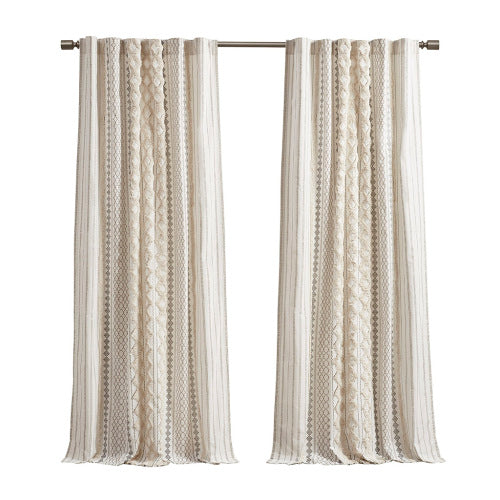 Premium 50x84" Printed Cotton Curtain – Ivory with Chenille Texture