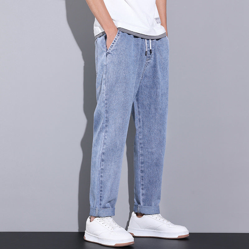 Trendy Wide-Leg Jeans – Men’s Elastic Waist Straight Denim Pants Fashion