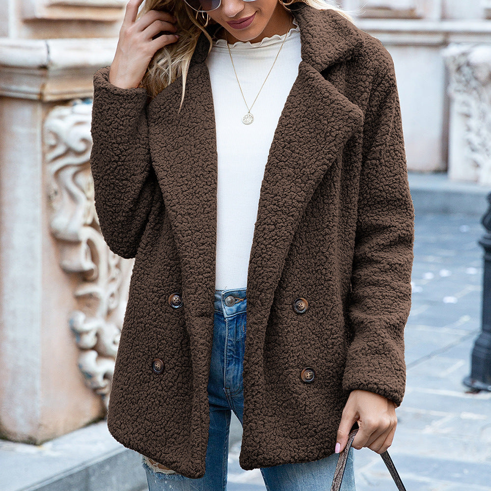 Women’s Fluffy Lapel Coat – Cozy Winter Button Jacket & Warm Outwear Fashion