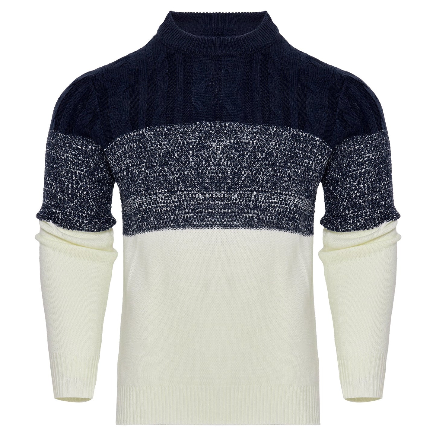 Trendy Cable Knit Pullover – Men’s Casual Long Sleeve Color Block Sweater Fashion