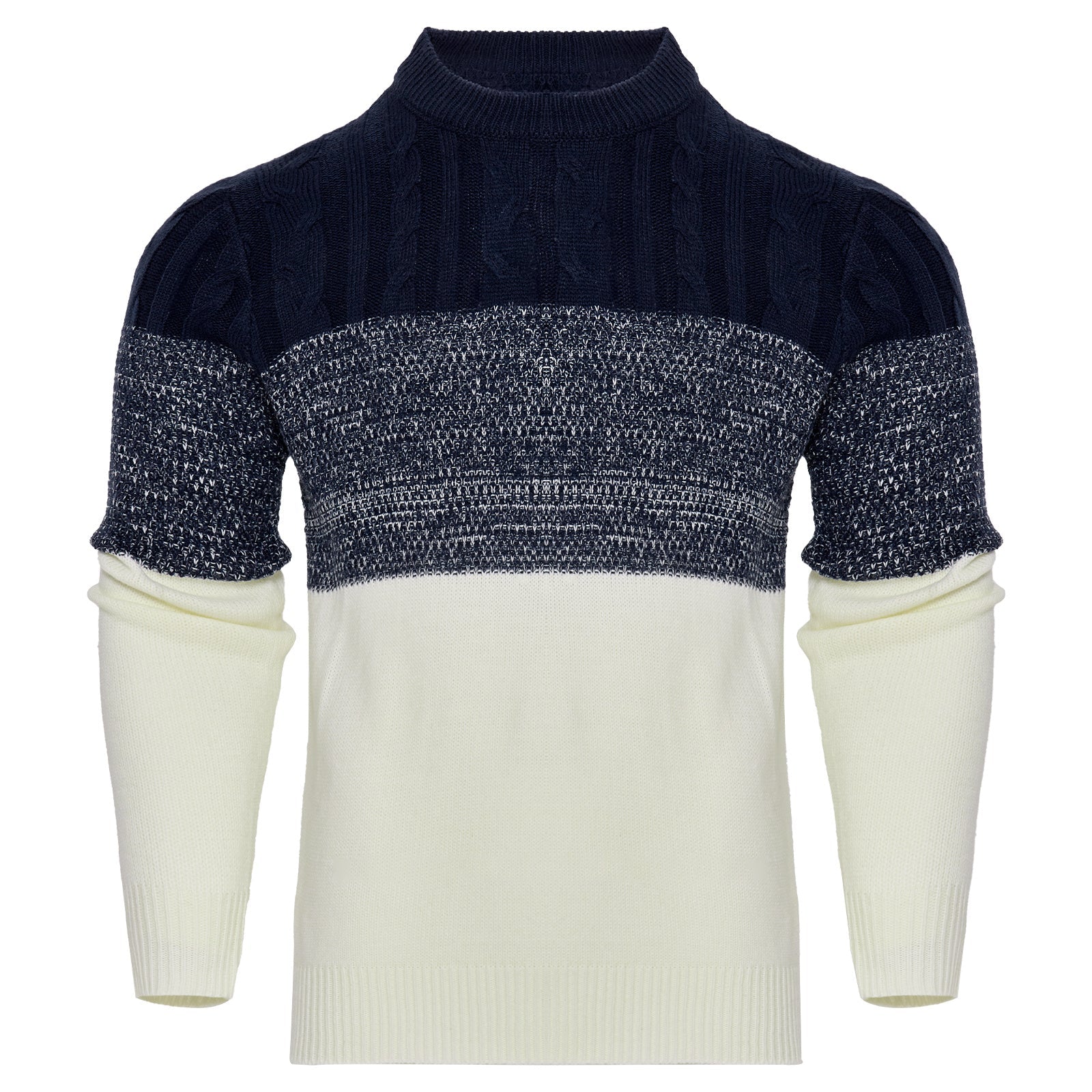 Trendy Cable Knit Pullover – Men’s Casual Long Sleeve Color Block Sweater Fashion