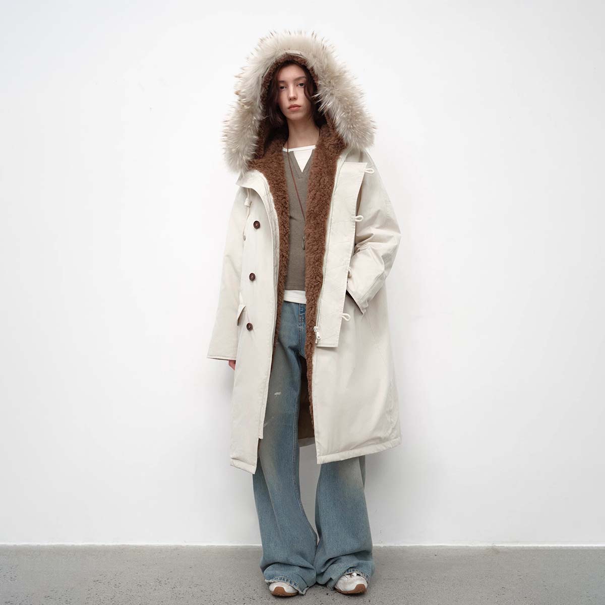 Fireladyfur Women’s Down Parka with Raccoon Fur Collar – Hooded Coat