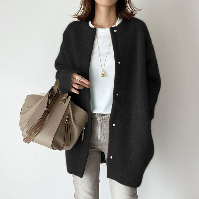 Elegant Solid Color Overcoat – Women’s Wool-Like Casual Fall Outwear Fashion