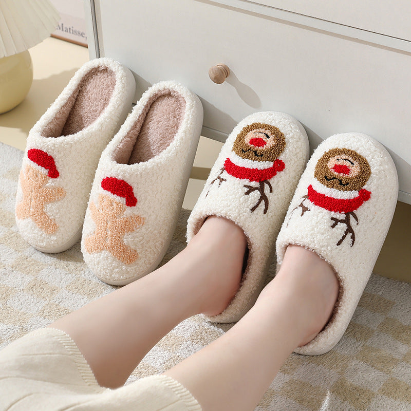 Christmas Santa Slippers – Cute Furry Winter Home Shoes for Couples & Families Fashion