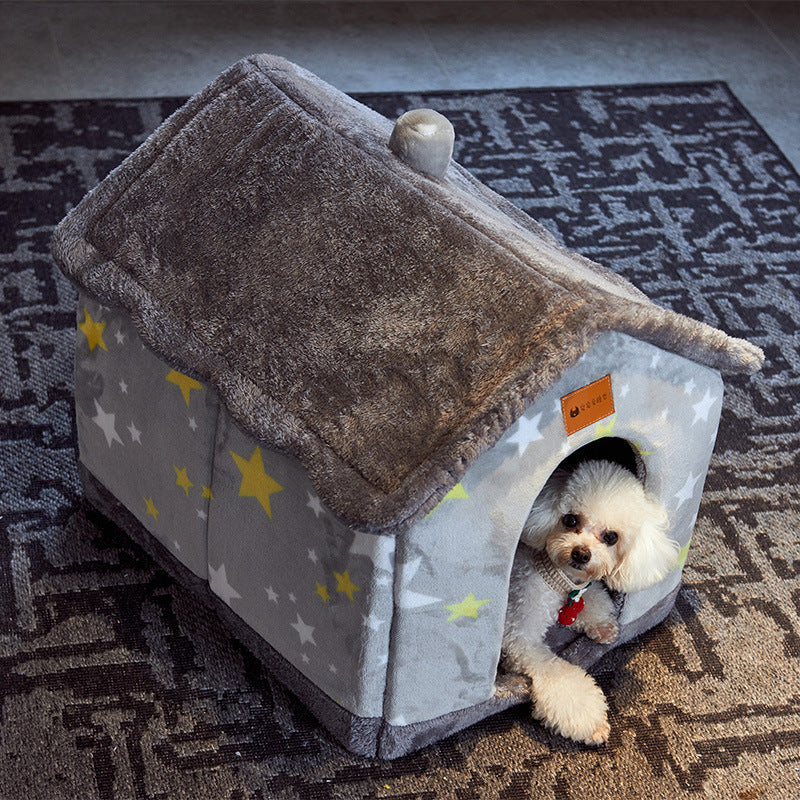 Foldable Dog House Pet Cat Bed Winter Dog Villa Sleep Kennel Removable Nest Warm Enclosed Cave Sofa Pets Supplies Animals