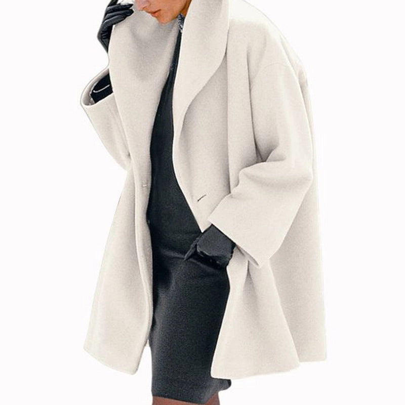 Plus Size Hooded Coat – Long Wool-Like Button Jacket for Fall & Winter Fashion