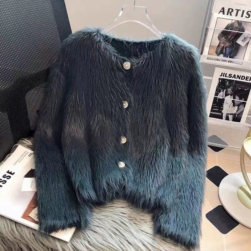 Luxury Faux Mink Velvet Cardigan – Soft, Thick & Chic Knit Coat for Autumn & Winter Fashion