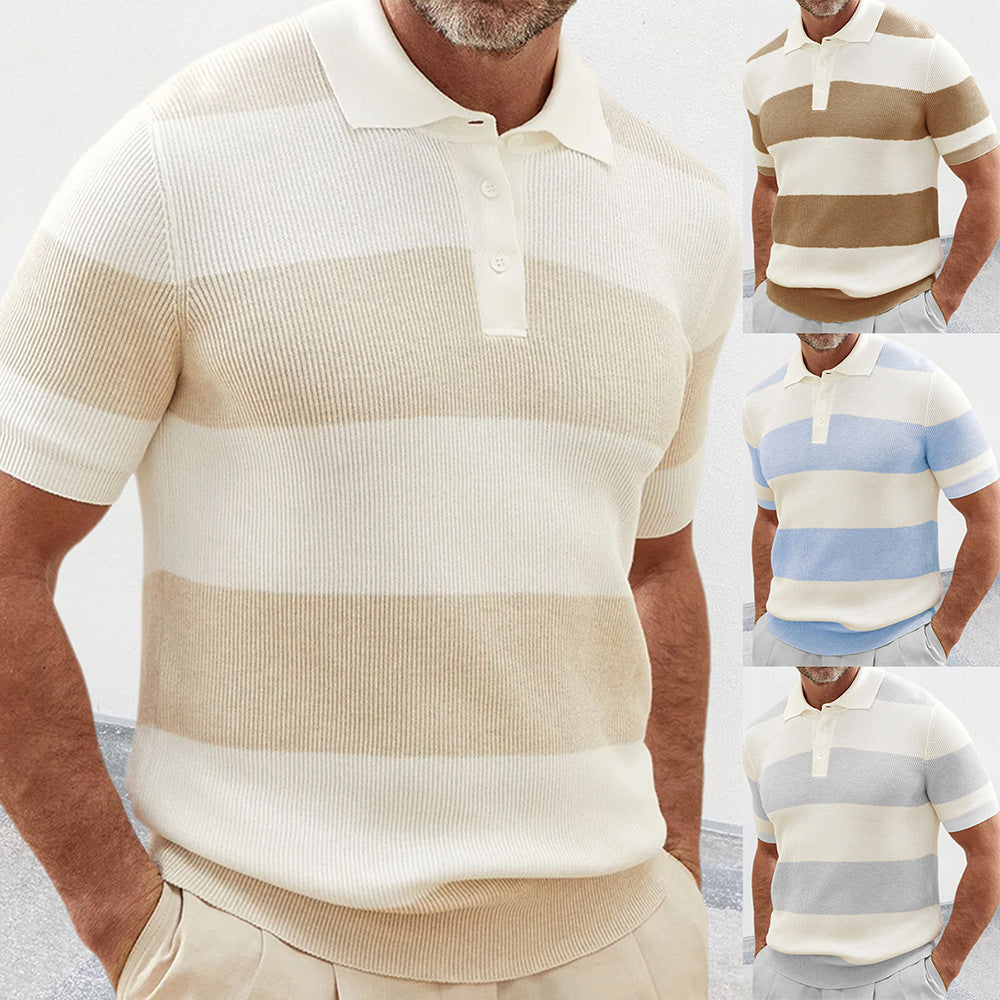 Trendy Men’s Short-Sleeve Sweater – Lightweight Lapel Knit for Summer Fashion