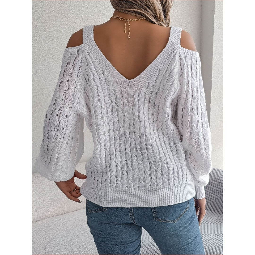 Cozy Chic Sweater – Off-Shoulder Lantern Sleeve Knit for Autumn & Winter Fashion