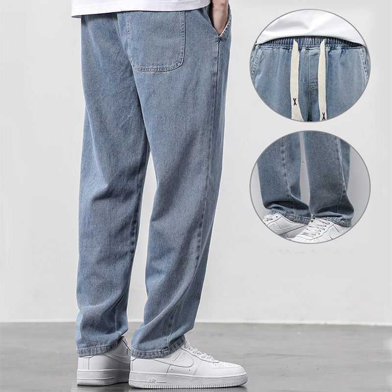 Trendy Wide-Leg Jeans – Men’s Elastic Waist Straight Denim Pants Fashion