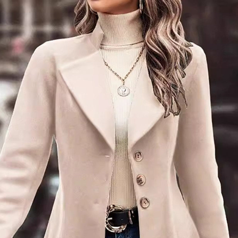 Classic Lapel Long Pea Coat – Women’s Single-Breasted Winter Overcoat Fashion