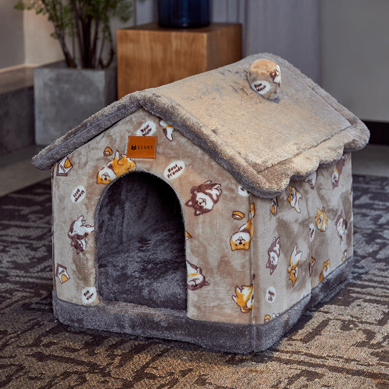Foldable Dog House Pet Cat Bed Winter Dog Villa Sleep Kennel Removable Nest Warm Enclosed Cave Sofa Pets Supplies Animals