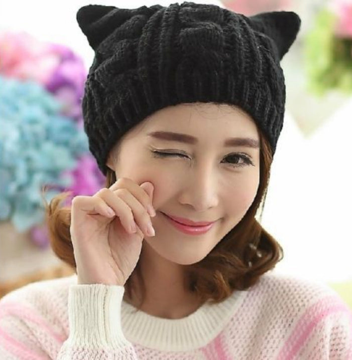Warm & Whimsical 3D Cat Ear Beanie – Handmade Knit Winter Hat Winter