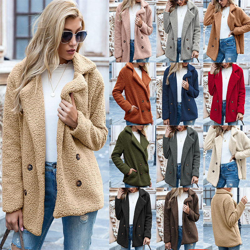 Women’s Fluffy Lapel Coat – Cozy Winter Button Jacket & Warm Outwear Fashion