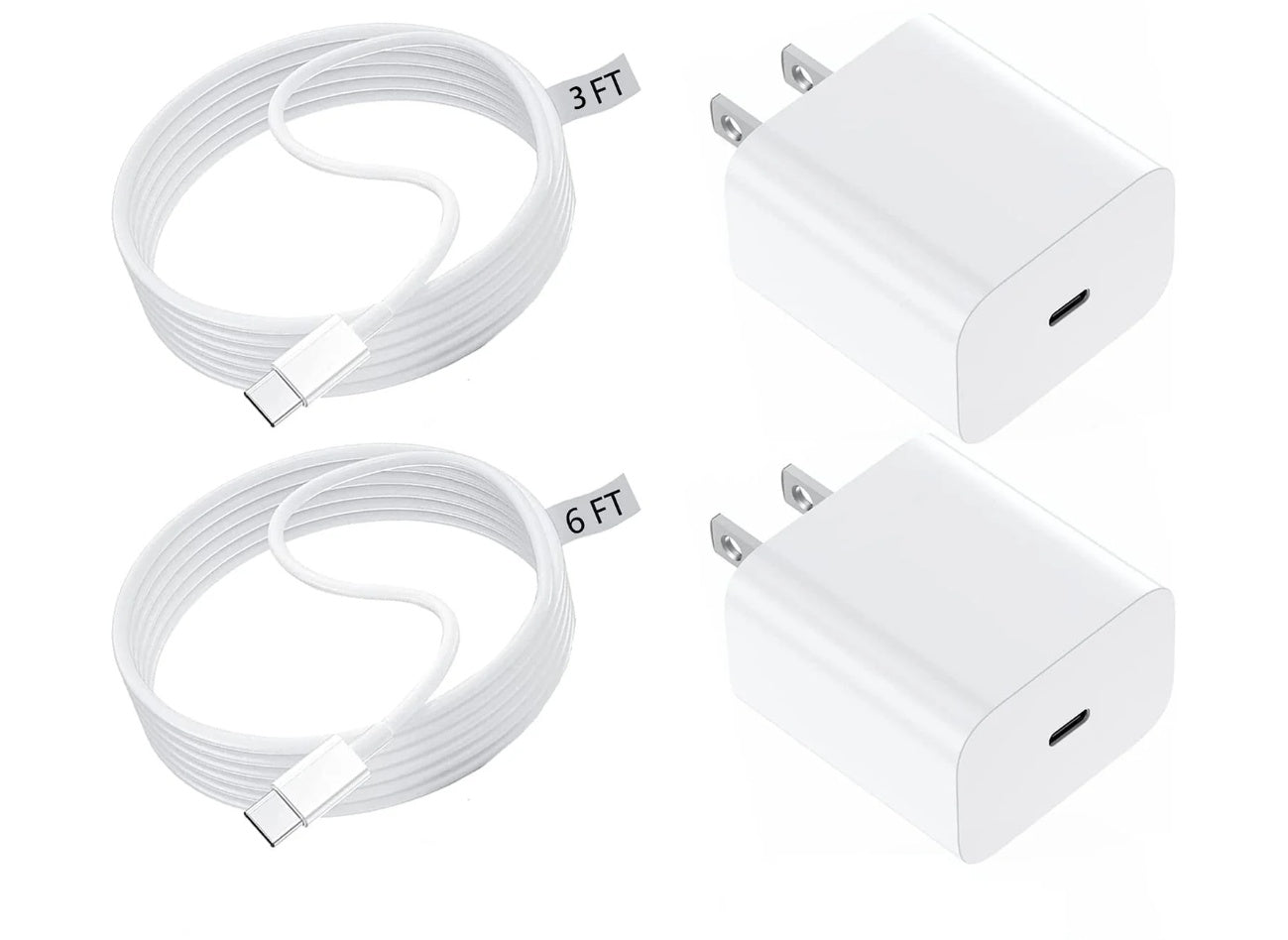 High-Speed Charger Set – USB-C Plug + 6ft Lightning Cable (2-Pack)