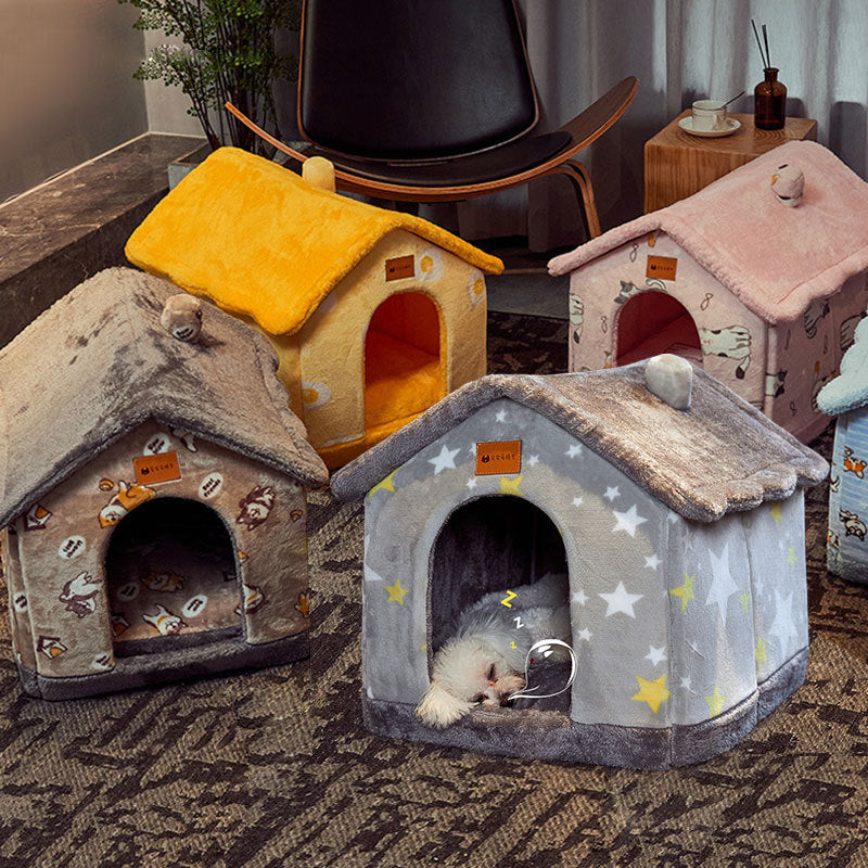 Foldable Dog House Pet Cat Bed Winter Dog Villa Sleep Kennel Removable Nest Warm Enclosed Cave Sofa Pets Supplies Animals