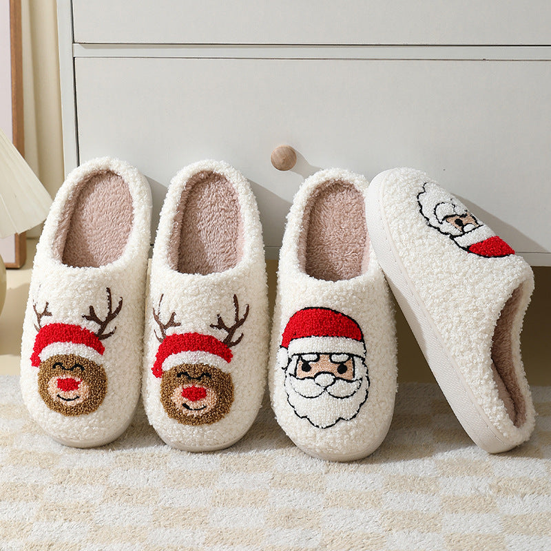 Christmas Santa Slippers – Cute Furry Winter Home Shoes for Couples & Families Fashion