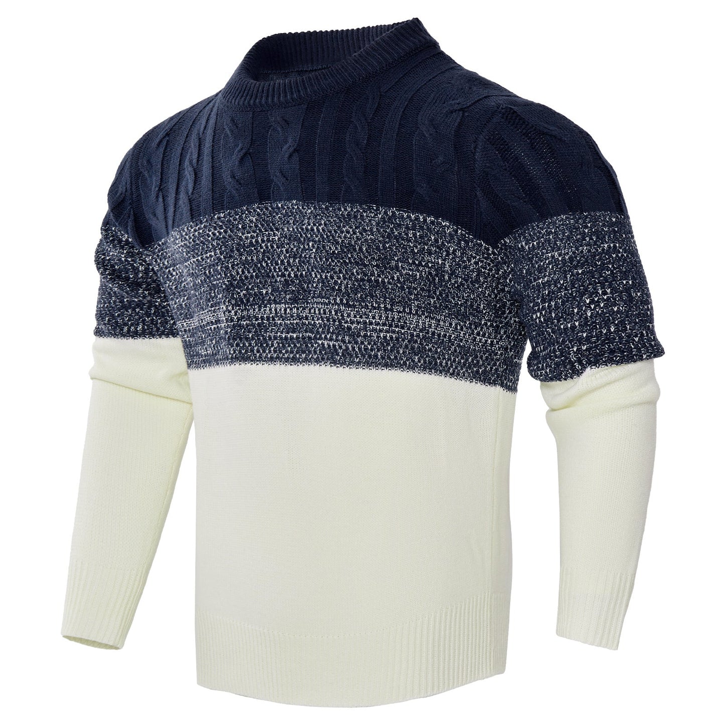 Trendy Cable Knit Pullover – Men’s Casual Long Sleeve Color Block Sweater Fashion