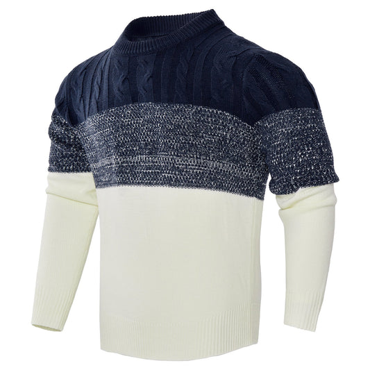 Trendy Cable Knit Pullover – Men’s Casual Long Sleeve Color Block Sweater Fashion