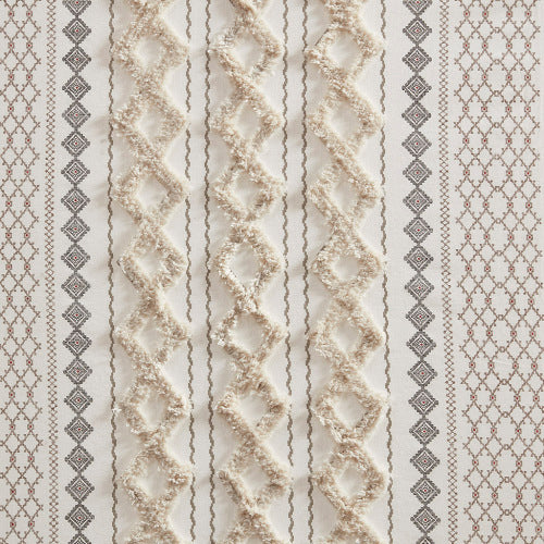 Premium 50x84" Printed Cotton Curtain – Ivory with Chenille Texture