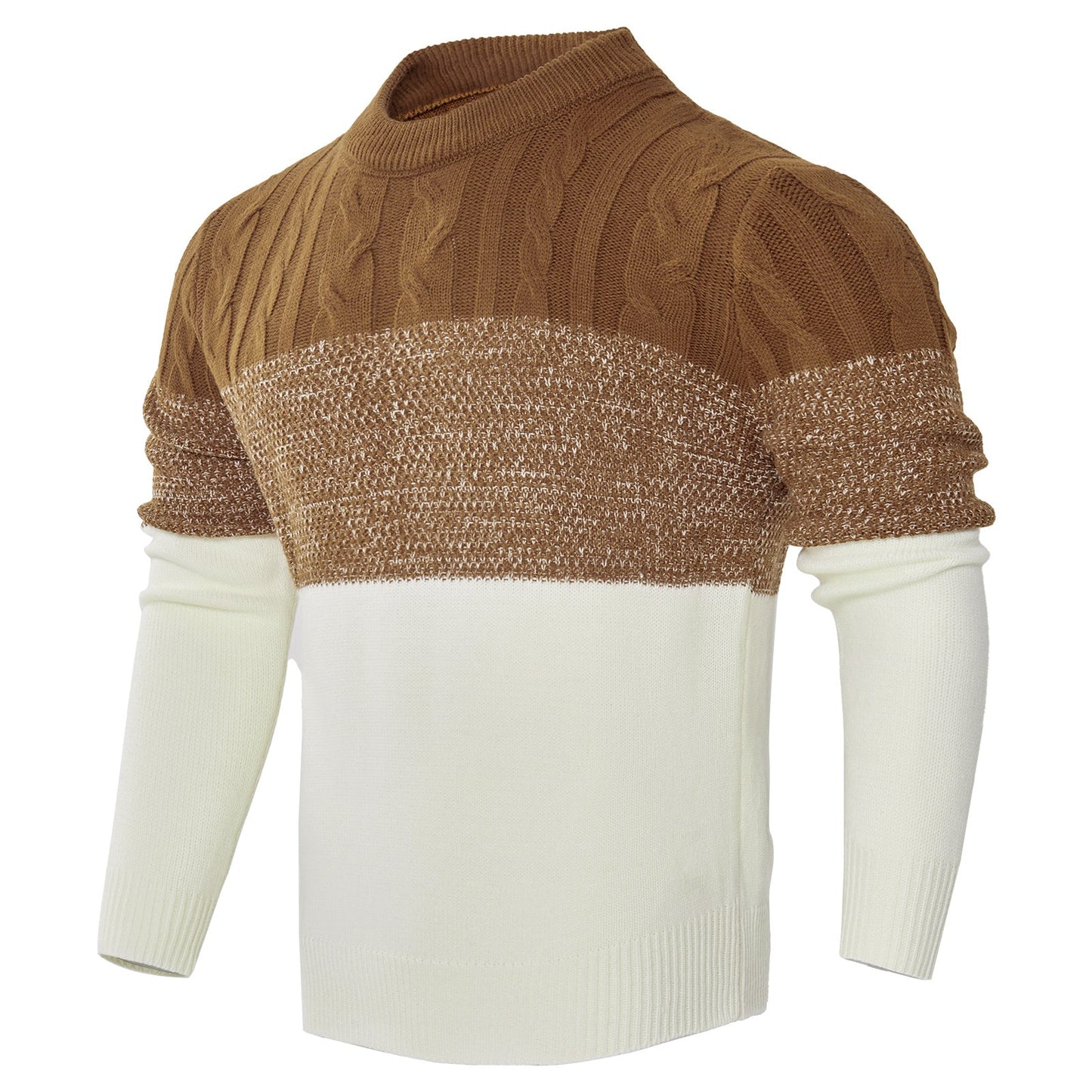 Trendy Cable Knit Pullover – Men’s Casual Long Sleeve Color Block Sweater Fashion