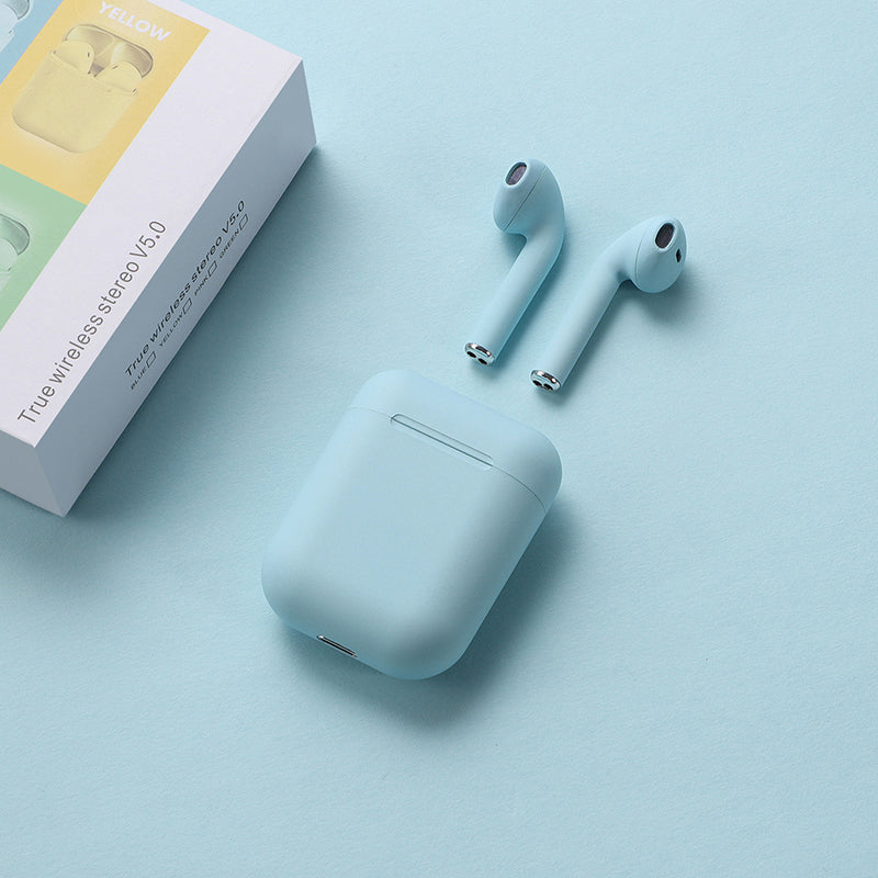 Macaron Wireless Bluetooth Earbuds – Light Blue, Noise-Cancelling, Touch Control with Charging Case
