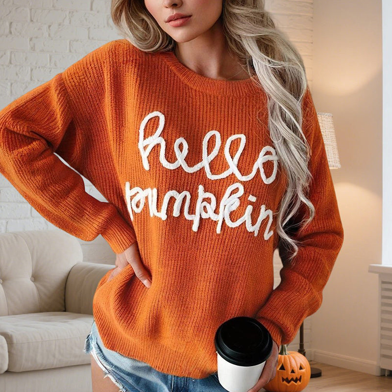 Women’s Graphic Letter Sweater – Warm Casual Fall Winter Pullover Fashion