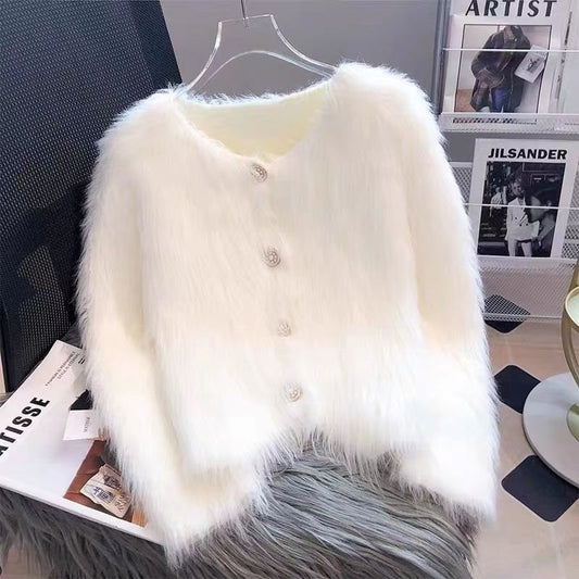 Luxury Faux Mink Velvet Cardigan – Soft, Thick & Chic Knit Coat for Autumn & Winter Fashion